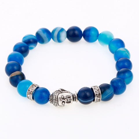 2017 Blue Natural Stone Bracelet Buddha Head beads Bracelets Bangles Charm Natural Stone Bracelet yoga Jewelry Men Women
