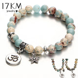 17KM Vintage OM Rune Strand Bracelets & Bangles For Women Men Natural Stone Handmade Cuff Wristband Beads Yoga Bracelet Gift New