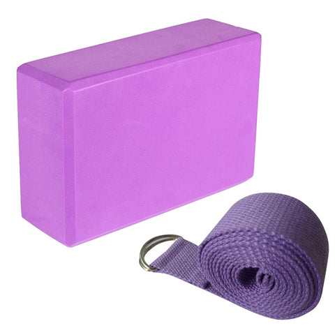 Yoga Blocks and Yoga Strap Set EVA Foma Comfortable Firm Blocks with Lightweight Suit for Yoga Pilates Lovers(Purple)